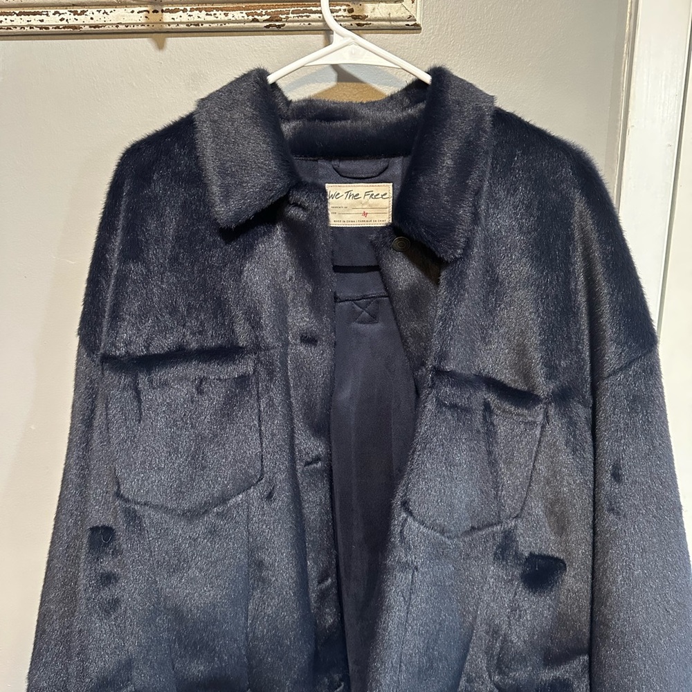 We The Free Midnight Blue Faux Fur Jacket Medium